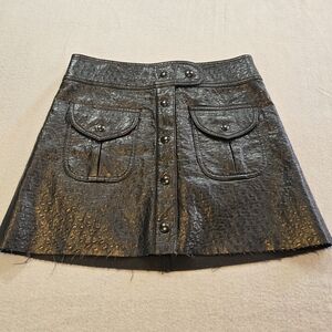 BLANKNYC Black Faux Leather Mini Skirt Textured Snap Front Pockets Size 26